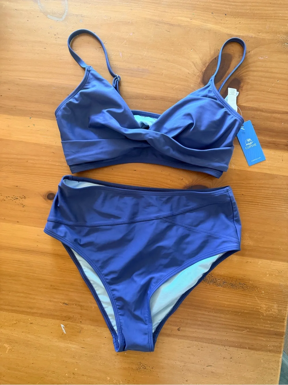 New CUPSHE Women's High-Waist Wrap Bikini Set - Blue Medium
